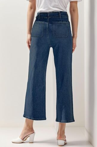 YOCUR Womens Cropped Jeans Elastic High Waist Crop Denim Flare Pants Wide Leg Button Patch Pockets Petite Capri Jeans in Saudi Arabia