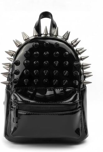 حقيبة ظهر مرصعة، جلد أسود حائز على براءة اختراع، طراز Punk Rock، جيب أمامي بسحاب، أشرطة كتف قابلة للتحويل (أظافر رماد سوداء) in Kuwait