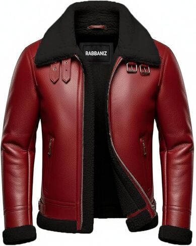 Men’s Christmas Leather Jacket, Santa Claus Faux Shearling Coat, Real Lambskin Winter Holiday Jacket in Kuwait