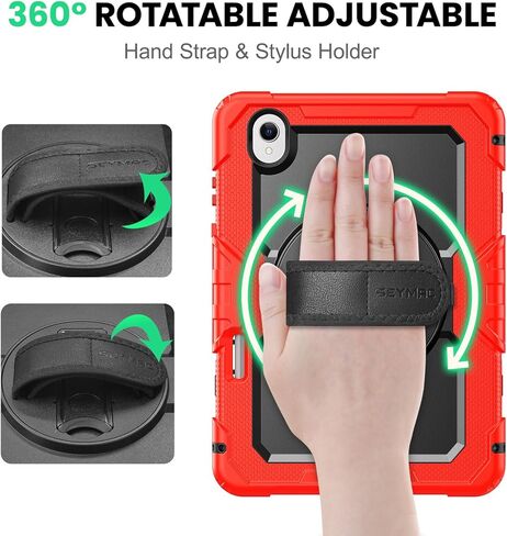 SEYMAC Case for Samsung Galaxy Tab S6 Lite 10.4'' 2024/2022/2020 (SM-P620/P610/P615), Heavy Duty Full-Body Shockproof Protective Case with Screen Protector, Rotating Stand, Hand/Shoulder Strap, Black in Kuwait