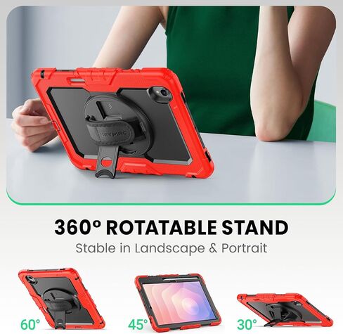 SEYMAC Case for Samsung Galaxy Tab S6 Lite 10.4'' 2024/2022/2020 (SM-P620/P610/P615), Heavy Duty Full-Body Shockproof Protective Case with Screen Protector, Rotating Stand, Hand/Shoulder Strap, Black in Kuwait