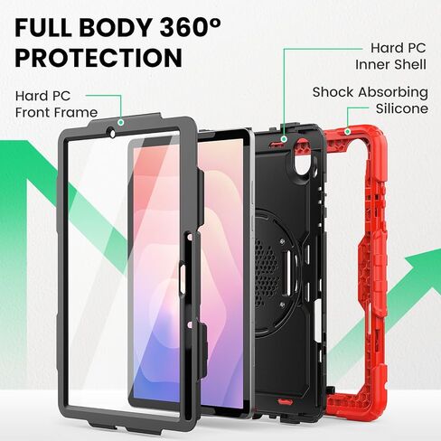 SEYMAC Case for Samsung Galaxy Tab S6 Lite 10.4'' 2024/2022/2020 (SM-P620/P610/P615), Heavy Duty Full-Body Shockproof Protective Case with Screen Protector, Rotating Stand, Hand/Shoulder Strap, Black in Kuwait