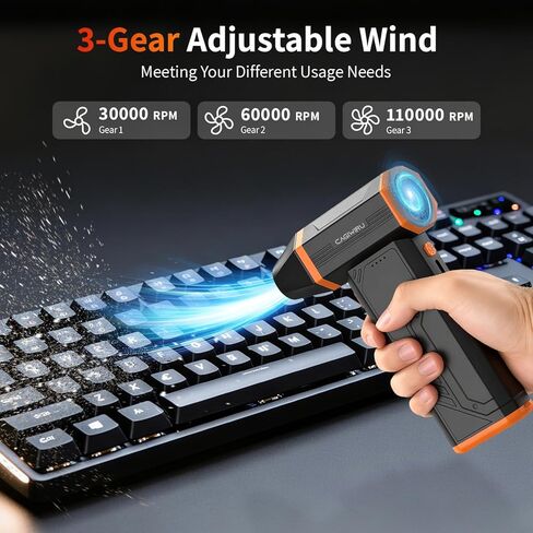Compressed-air-Duster-Mini-Jet-Blower-Keyboard Cleaner-air Blower 300000 RPM -10000mAH-Replace can of air-car air dusters-Electric pc Duster-Turbo Fan-Cordless Cleaning Kits (Black) in Kuwait