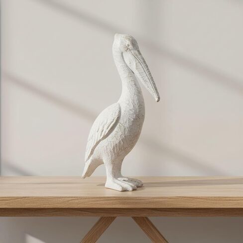 White Ceramic Pelican Statue - Contemporary Coastal Distressed White Decorative Pelican Sculpture for Home or Office Decor - Beach Theme Decor Table Accent in Kuwait