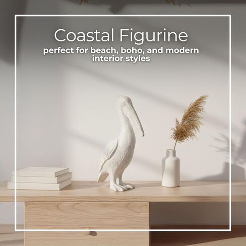 White Ceramic Pelican Statue - Contemporary Coastal Distressed White Decorative Pelican Sculpture for Home or Office Decor - Beach Theme Decor Table Accent in Kuwait