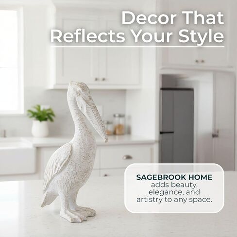 White Ceramic Pelican Statue - Contemporary Coastal Distressed White Decorative Pelican Sculpture for Home or Office Decor - Beach Theme Decor Table Accent in Kuwait