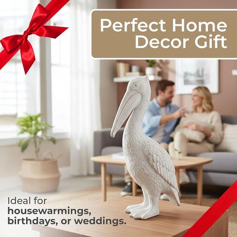 White Ceramic Pelican Statue - Contemporary Coastal Distressed White Decorative Pelican Sculpture for Home or Office Decor - Beach Theme Decor Table Accent in Kuwait