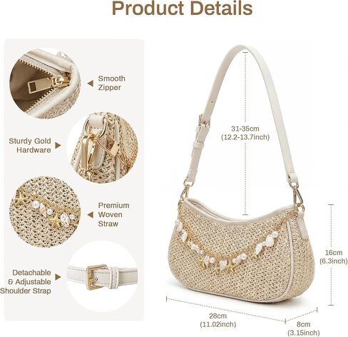 CHUNLI Straw Shoulder Bag for Women, Boho Woven Raffia Hobo Purse with Charm Chain, Adjustable Strap Summer Beach Vacation in Kuwait