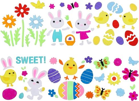 ملصقات نافذة هلامية لعيد الفصح (6 ورقات)، ملصقات هلامية كبيرة لتزيين حفلات بيض الأرنب والفرخ وعيد الربيع وعصي هلامية للمنزل in Kuwait