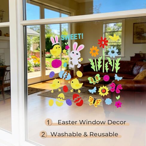 Easter Gel Window Clings (6 Sheets), Large Jelly Stickers Bunny Chick Egg Party Decorations Spring Holiday Gel Sticks Home Decals in Saudi Arabia