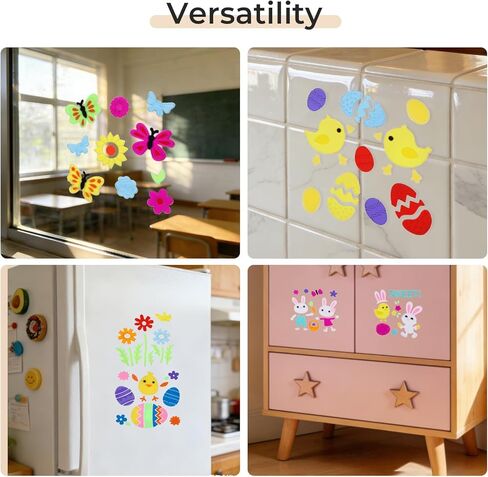 Easter Gel Window Clings (6 Sheets), Large Jelly Stickers Bunny Chick Egg Party Decorations Spring Holiday Gel Sticks Home Decals in Saudi Arabia