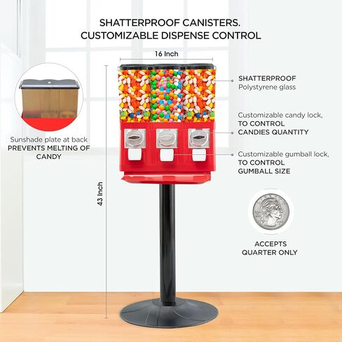 Vending Machines for Business Gumball Machine with Stand Candy Vending Machines Triple Pod Standing Dispenser for Commercial Use to Dispense Gumballs Candies Using Quarter with Removable Canisters in Kuwait