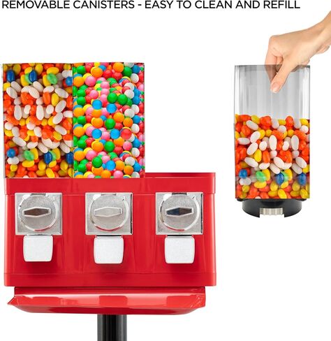 Vending Machines for Business Gumball Machine with Stand Candy Vending Machines Triple Pod Standing Dispenser for Commercial Use to Dispense Gumballs Candies Using Quarter with Removable Canisters in Kuwait