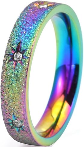 Jude Jewelers 5mm Width Stainless Steel Sand Brushed Surface Star Inlay Wedding Eternity Band Stackable Ring in Saudi Arabia