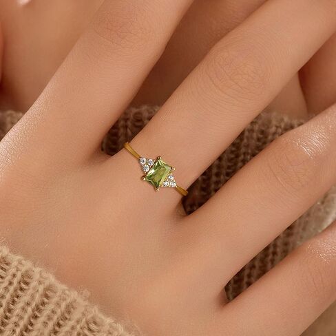 925 Sterling Silver 3ct Squre Gemstone Engagement Ring for Women 14k Gold Plated Halo Eternity Band Promise Ring for Mother Peridot Cubic Zirconia Birthstone Rings Mother’s Day Jewelry Gifts in Saudi Arabia