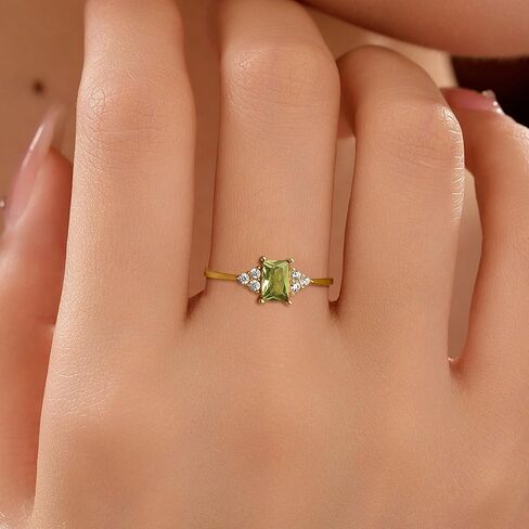 925 Sterling Silver 3ct Squre Gemstone Engagement Ring for Women 14k Gold Plated Halo Eternity Band Promise Ring for Mother Peridot Cubic Zirconia Birthstone Rings Mother’s Day Jewelry Gifts in Saudi Arabia