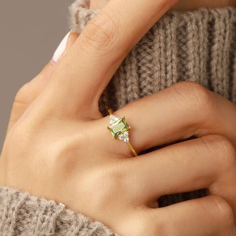 925 Sterling Silver 3ct Squre Gemstone Engagement Ring for Women 14k Gold Plated Halo Eternity Band Promise Ring for Mother Peridot Cubic Zirconia Birthstone Rings Mother’s Day Jewelry Gifts in Saudi Arabia