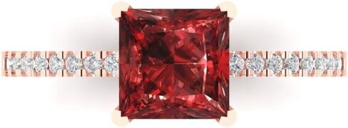 Clara Pucci 14K Solid Gold Engagement Ring for Women | 1.62 cttw Garnet Princess Cut Solitaire with Accents | Real Rose Gold Wedding Ring in Saudi Arabia