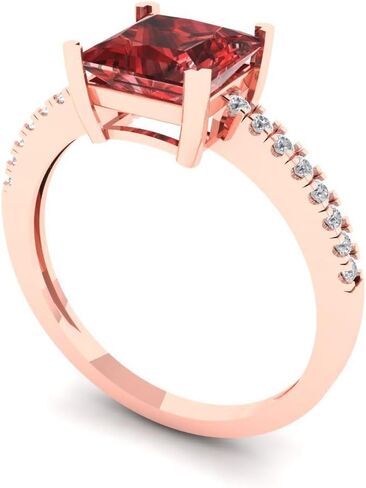 Clara Pucci 14K Solid Gold Engagement Ring for Women | 1.62 cttw Garnet Princess Cut Solitaire with Accents | Real Rose Gold Wedding Ring in Saudi Arabia