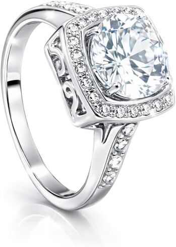 FAIRY COUPLE 3ct Simulated Diamond Engagement Ring,9mm Halo Ring, 18K White Gold Plated with 18KGP Stamp, Travel Replacement for Women, Size 4–9 R330 in Kuwait