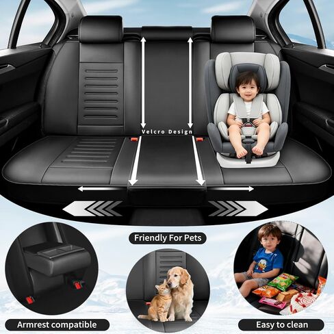 أغطية مقاعد السيارة الجلدية الفاخرة من Fit Elantra متوافقة مع Hyundai Elantra 2017-2025 2026، مسامية، مقاومة للتآكل، متوافقة مع الوسائد الهوائية، حماية من جميع الأحوال الجوية وتغطية كاملة، مجموعة كاملة باللون الأسود in Kuwait