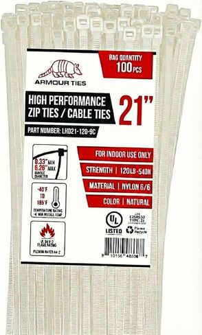 14-inch Black Zip Ties Heavy Duty UV Resistant Nylon Cable Ties, 120lb Tensile Strength, 100-Pack - Durable Wire Ties, Heavy Duty Tie Straps Indoor and Outdoor Cable Management Solution by ARMOUR TIES in Kuwait