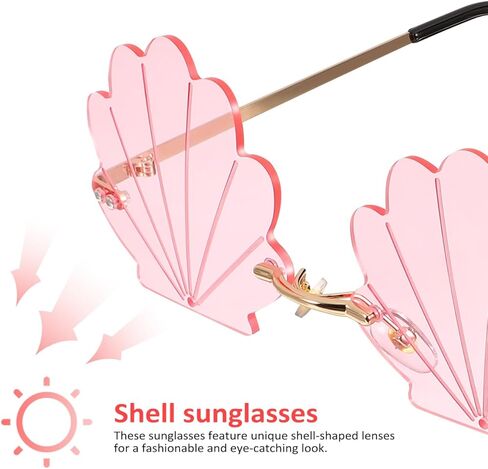 Veemoon 2Pcs Fashion Seashell Sunglasses Beach Party Shell Glasses Nautical Eyeglasses Decorative Coastal Sunglasses Frameless Eyeglasses for Girls Women Photo Props Beach Pool Party, Pink + Blue in Saudi Arabia