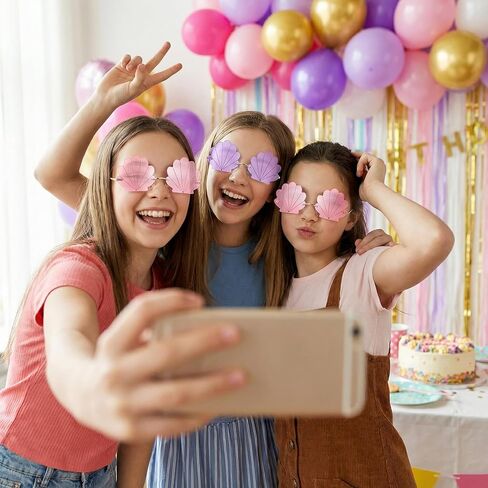 Veemoon 2Pcs Fashion Seashell Sunglasses Beach Party Shell Glasses Nautical Eyeglasses Decorative Coastal Sunglasses Frameless Eyeglasses for Girls Women Photo Props Beach Pool Party, Pink + Blue in Saudi Arabia