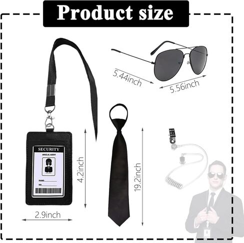 4 Pcs Secret Agent Accessories Set Secret Security Service Costume with Adjustable Zipper Ties Sunglasses Earpiece for Teens Adults Halloween Cosplay in Kuwait