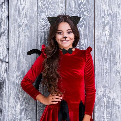 3-Piece Black Cat Ears and Tail Costume Accessory Set - Cat Ears Headband, Bowtie, and Long Tail for Halloween, Cosplay, Dress-Up Parties, and Animal-Themed Events in Kuwait