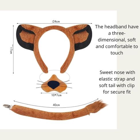 Kirei Sui 3-Piece Lion King Costume Animal Ears Headband Halloween Dress Up Accessories Cosplay for Adults in Saudi Arabia