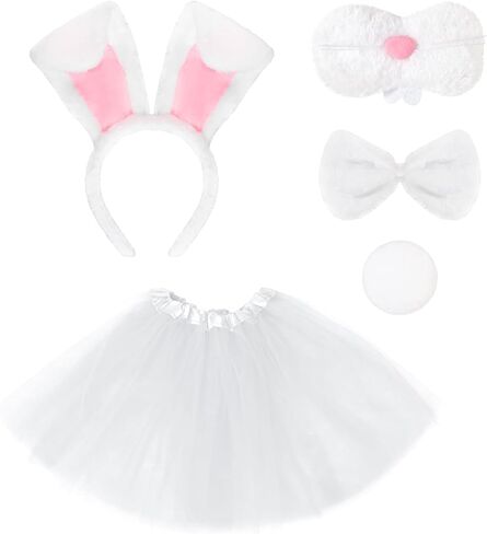 5Pcs Easter Bunny Costume Set Easter Rabbit Ears Headband Bowtie Nose Tail and Tutus Skirt for Adults Women Party Cosplay Dress Up for Halloween Party Supplies in Kuwait