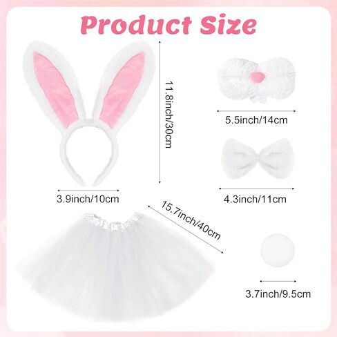 5Pcs Easter Bunny Costume Set Easter Rabbit Ears Headband Bowtie Nose Tail and Tutus Skirt for Adults Women Party Cosplay Dress Up for Halloween Party Supplies in Kuwait