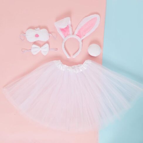 5Pcs Easter Bunny Costume Set Easter Rabbit Ears Headband Bowtie Nose Tail and Tutus Skirt for Adults Women Party Cosplay Dress Up for Halloween Party Supplies in Kuwait