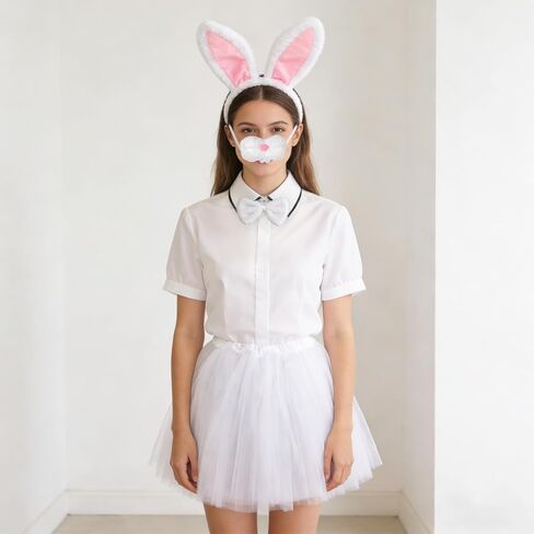 5Pcs Easter Bunny Costume Set Easter Rabbit Ears Headband Bowtie Nose Tail and Tutus Skirt for Adults Women Party Cosplay Dress Up for Halloween Party Supplies in Kuwait