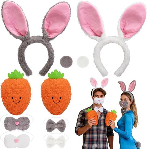 Easter Bunny Carrot Costume Set,Bunny Ears Headband Nose Tail Bow Tie,Easter Bunnies Accessory Outfit for Adult in Kuwait