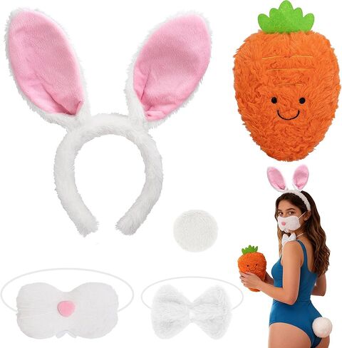 Easter Bunny Carrot Costume Set,Bunny Ears Headband Nose Tail Bow Tie,Easter Bunnies Accessory Outfit for Adult in Saudi Arabia