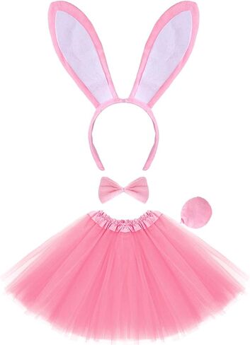 baotongle 4pcs Easter Bunny Costume Set for Women Rabbit Ear Headband Collar Bowtie Cuff Bunny Tail Tutu Skirt for Halloween Cosplay Party(4) in Kuwait