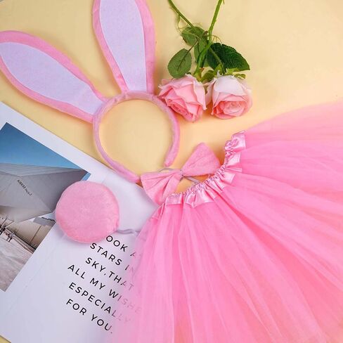 baotongle 4pcs Easter Bunny Costume Set for Women Rabbit Ear Headband Collar Bowtie Cuff Bunny Tail Tutu Skirt for Halloween Cosplay Party(4) in Kuwait