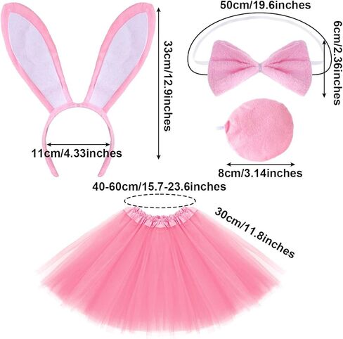 baotongle 4pcs Easter Bunny Costume Set for Women Rabbit Ear Headband Collar Bowtie Cuff Bunny Tail Tutu Skirt for Halloween Cosplay Party(4) in Kuwait