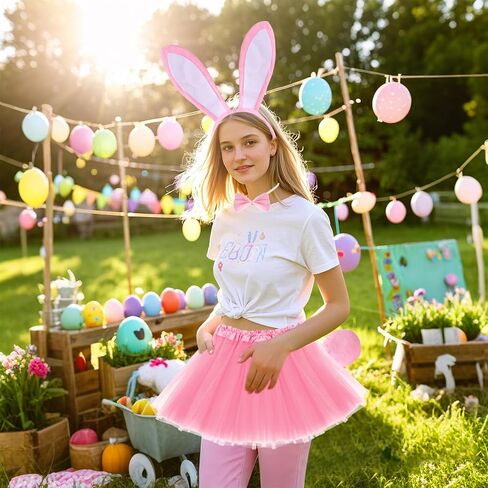 baotongle 4pcs Easter Bunny Costume Set for Women Rabbit Ear Headband Collar Bowtie Cuff Bunny Tail Tutu Skirt for Halloween Cosplay Party(4) in Kuwait