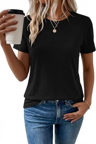 Women's Cotton T-Shirts Short Sleeve Crewneck Basic Solid Color Tee Loose Fit Shirts Breathable Comfy Summer Tops 2026 in Kuwait