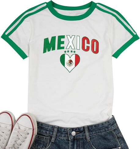 Women's Graphic Baby Tees Vintage Mexico Jersey Shirt Y2K USA Crop Top Brazil T-Shirt 2000s Summer Short Sleeve Outfit in Saudi Arabia