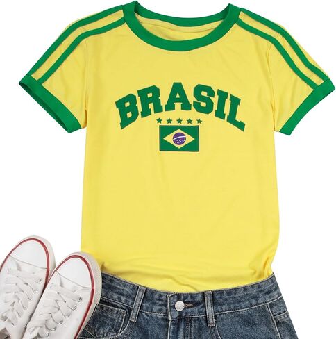 Women's Graphic Baby Tees Vintage Mexico Jersey Shirt Y2K USA Crop Top Brazil T-Shirt 2000s Summer Short Sleeve Outfit in Saudi Arabia