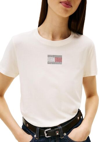 تي شيرت نسائي برسومات من Tommy Jeans مع تفاصيل علم حجر الراين in Kuwait