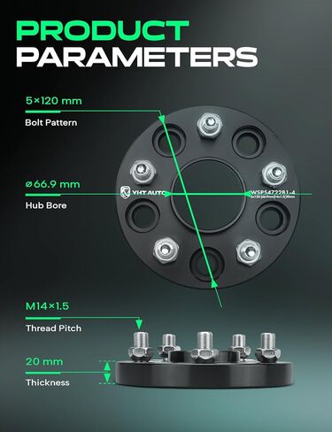 YHTAUTO 5x120 Hub Centric Wheel Spacers 20 mm Compatible with Chevrolet, GMC, Cadillac & Pontiac Models, Lacrosse, Malibu, Terrain, w/ M14x1.5 & 12.9 Grade Studs, 66.9 mm Hub Bore 5 Lug 4PCS Black in Saudi Arabia