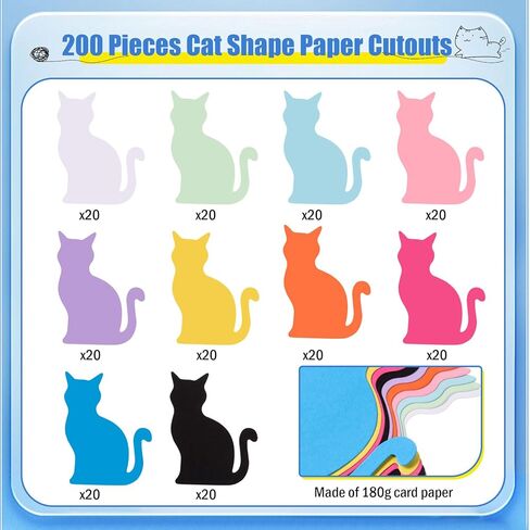 MixTeach 200 Pcs Paper Cat Cutouts Assorted Color Cat Shape Cut-Outs Colorful Cat Die Cut Classroom Decorations for DIY Craft Art Project Scrapbooking Home School Bulletin Board Decor Birthday Party in Saudi Arabia