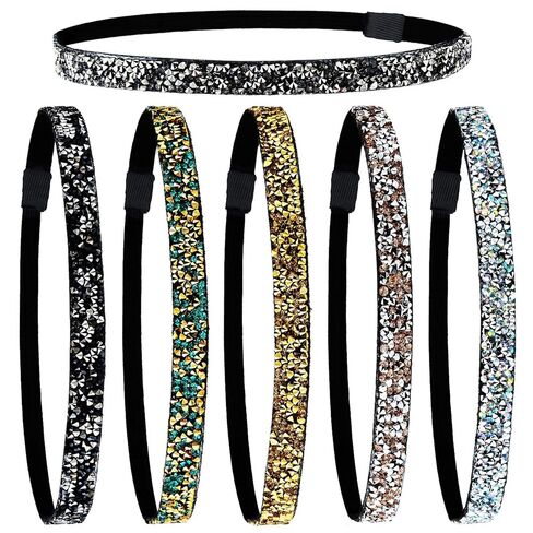 Syhood 6 Pieces Sparkly Elastic Headbands for Women Glitter Non-slip Felt Headband Rhinestone Women's Fabric Headband Hairband for Christmas Sports and Yoga Gift in Saudi Arabia