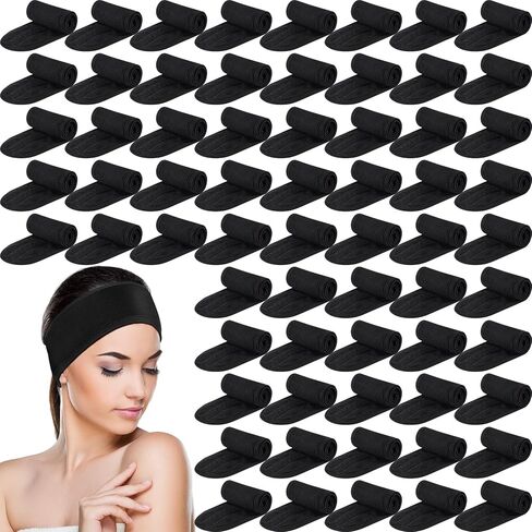 Tigeen 80 Pcs Spa Headband Facial Headbands Bulk Adjustable Hair Wraps for Women Girls Adult Skincare Makeup Shower Washing Face (Black) in Saudi Arabia
