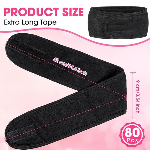 Tigeen 80 Pcs Spa Headband Facial Headbands Bulk Adjustable Hair Wraps for Women Girls Adult Skincare Makeup Shower Washing Face (Black) in Saudi Arabia